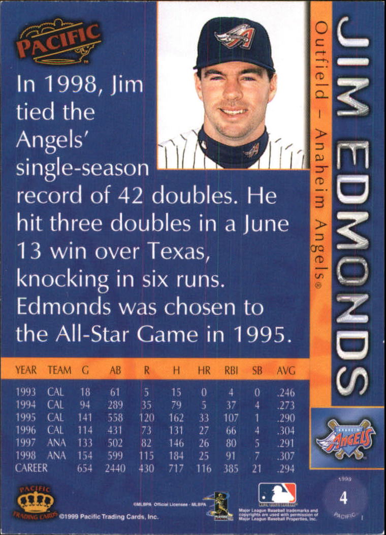 1999 Pacific #4 Jim Edmonds back image
