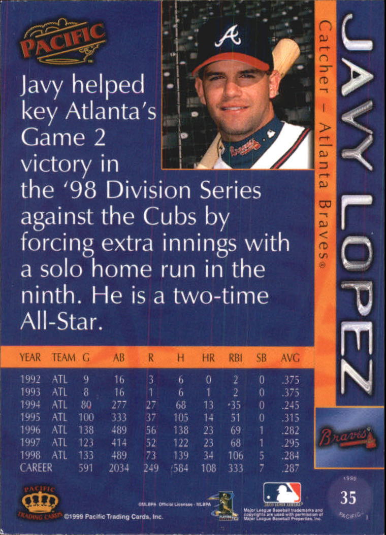 1999 Pacific #35 Javy Lopez back image