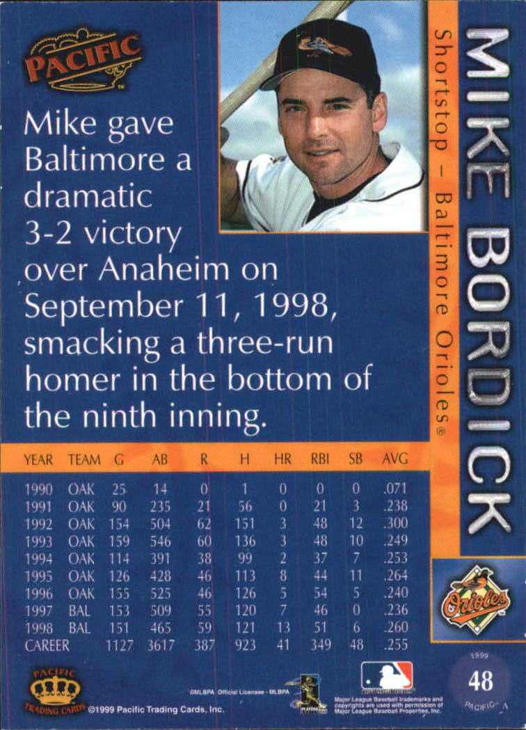 1999 Pacific #48 Mike Bordick back image