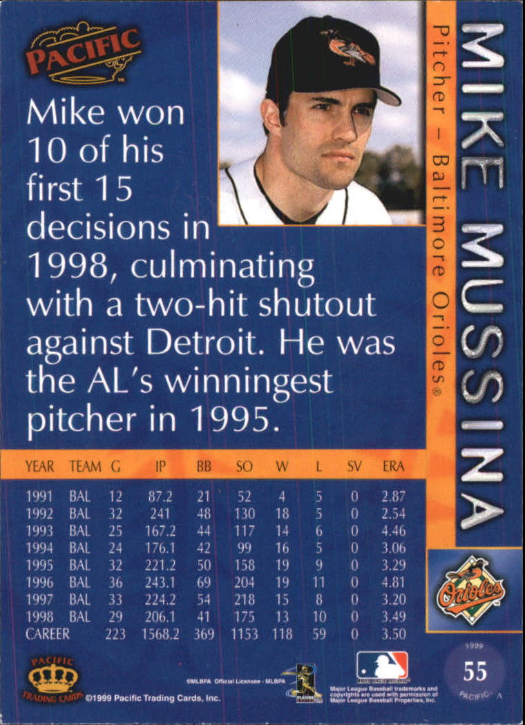 1999 Pacific #55 Mike Mussina back image