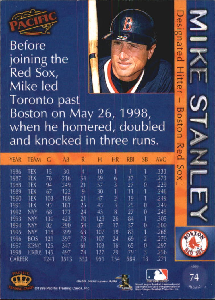 1999 Pacific #74 Mike Stanley back image