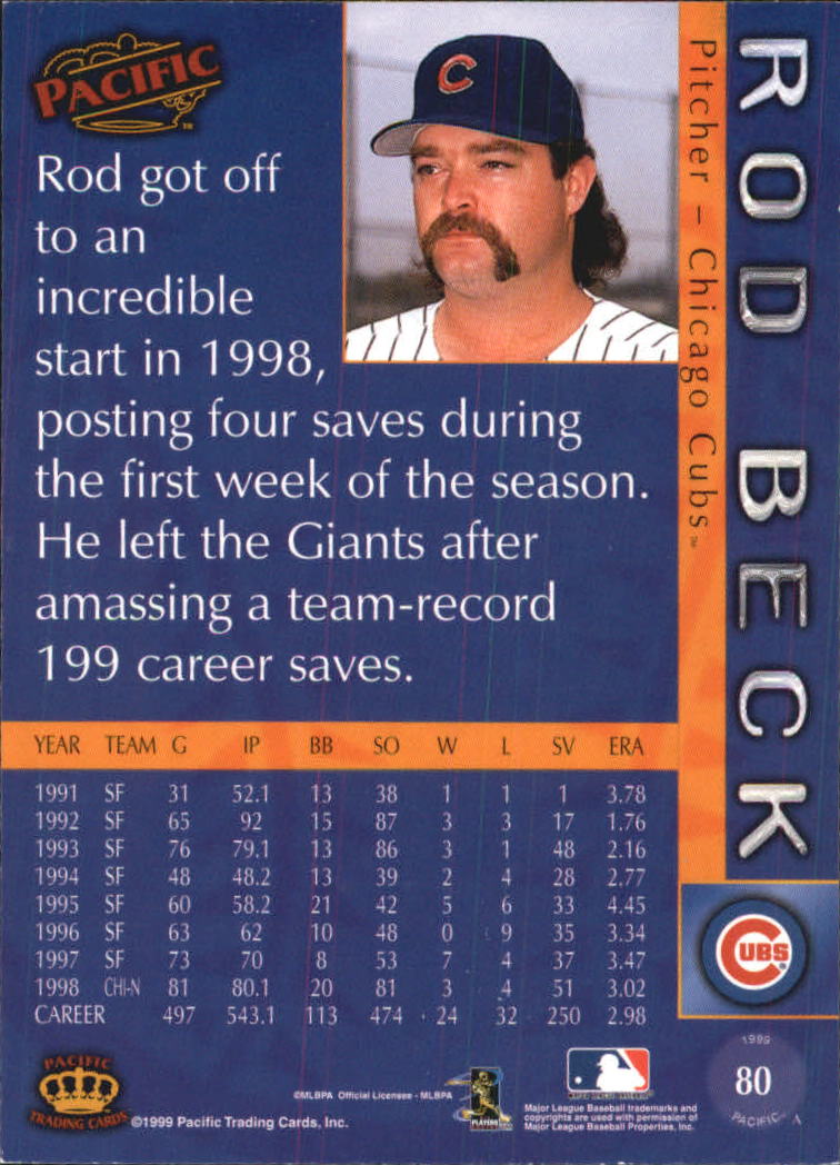 1999 Pacific #80 Rod Beck back image