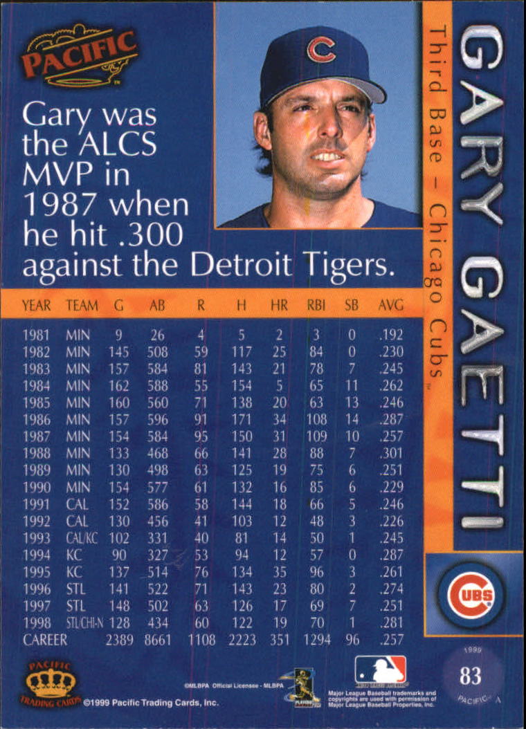 1999 Pacific #83 Gary Gaetti back image