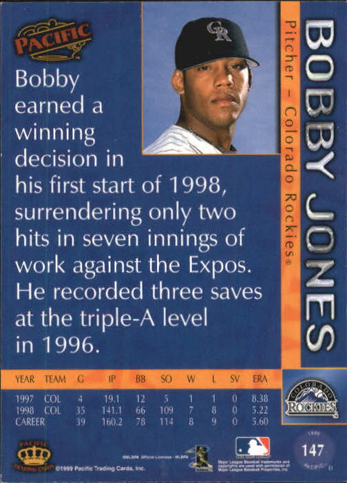 1999 Pacific #147 Bobby Jones back image