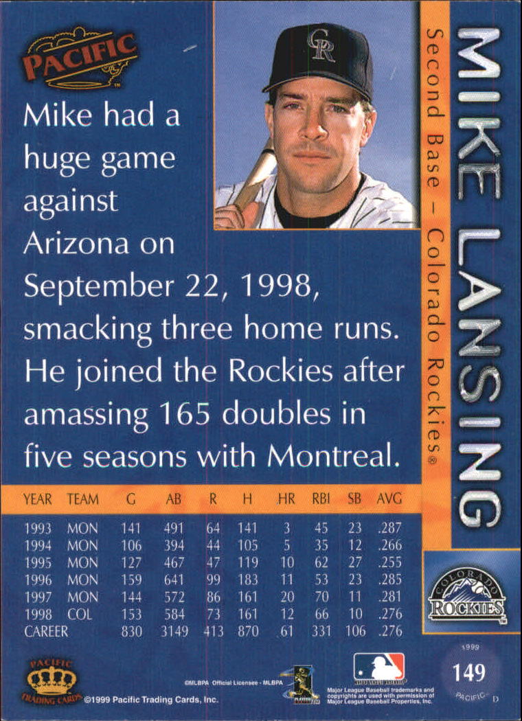 1999 Pacific #149 Mike Lansing back image