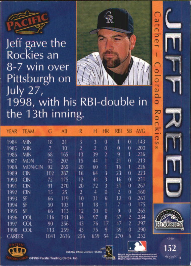 1999 Pacific #152 Jeff Reed back image