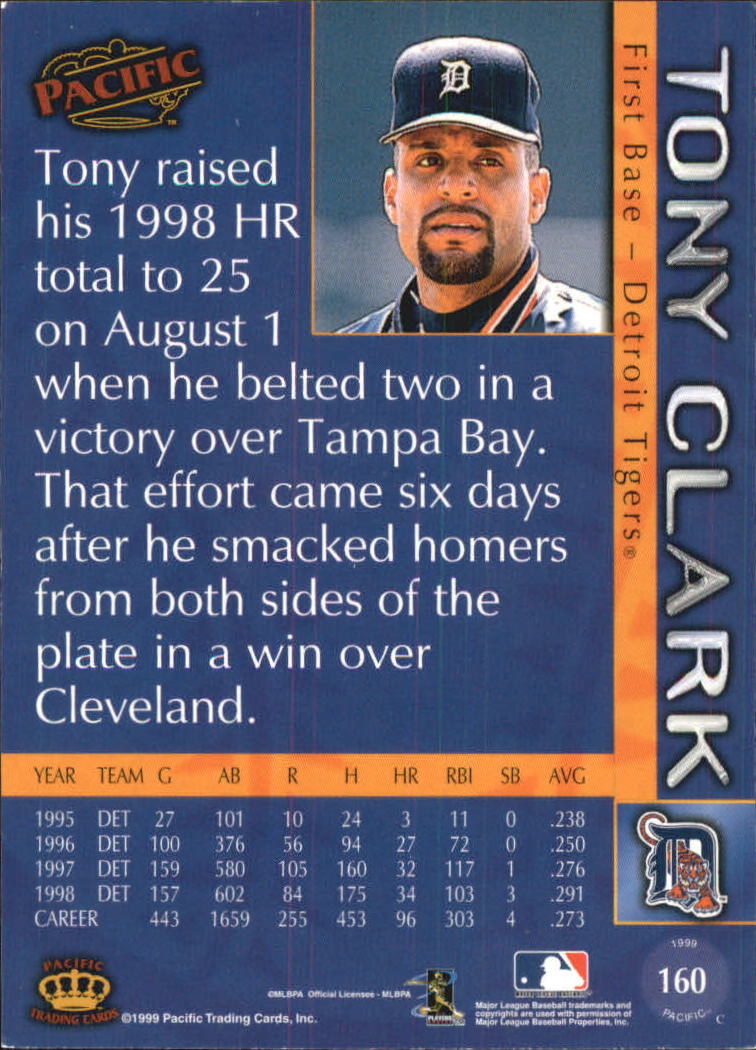 1999 Pacific #160 Tony Clark back image
