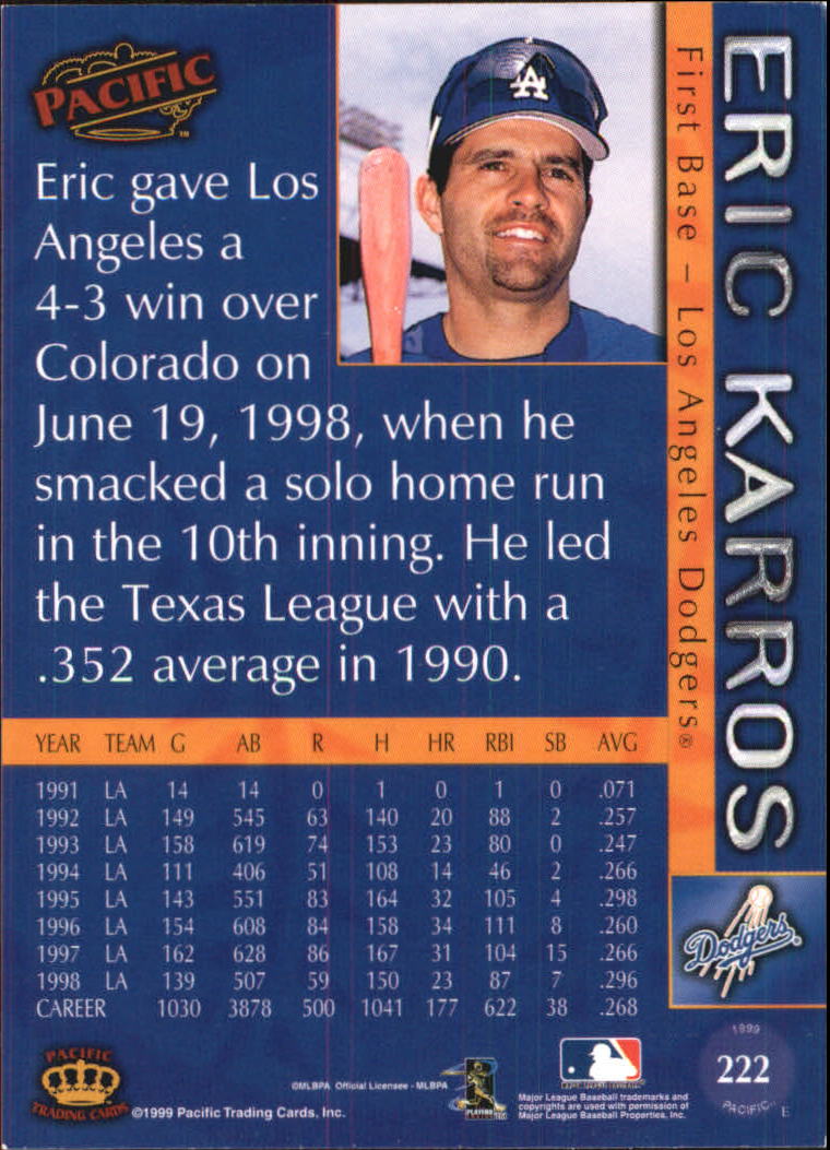 1999 Pacific #222 Eric Karros back image