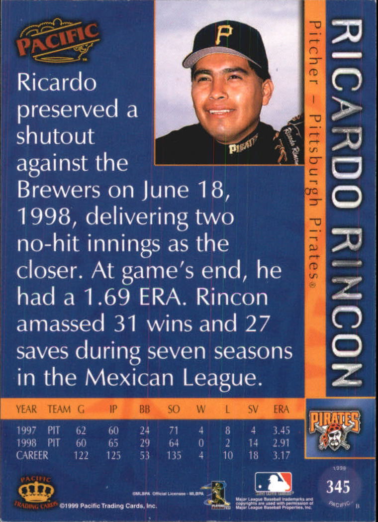 1999 Pacific #345 Ricardo Rincon back image