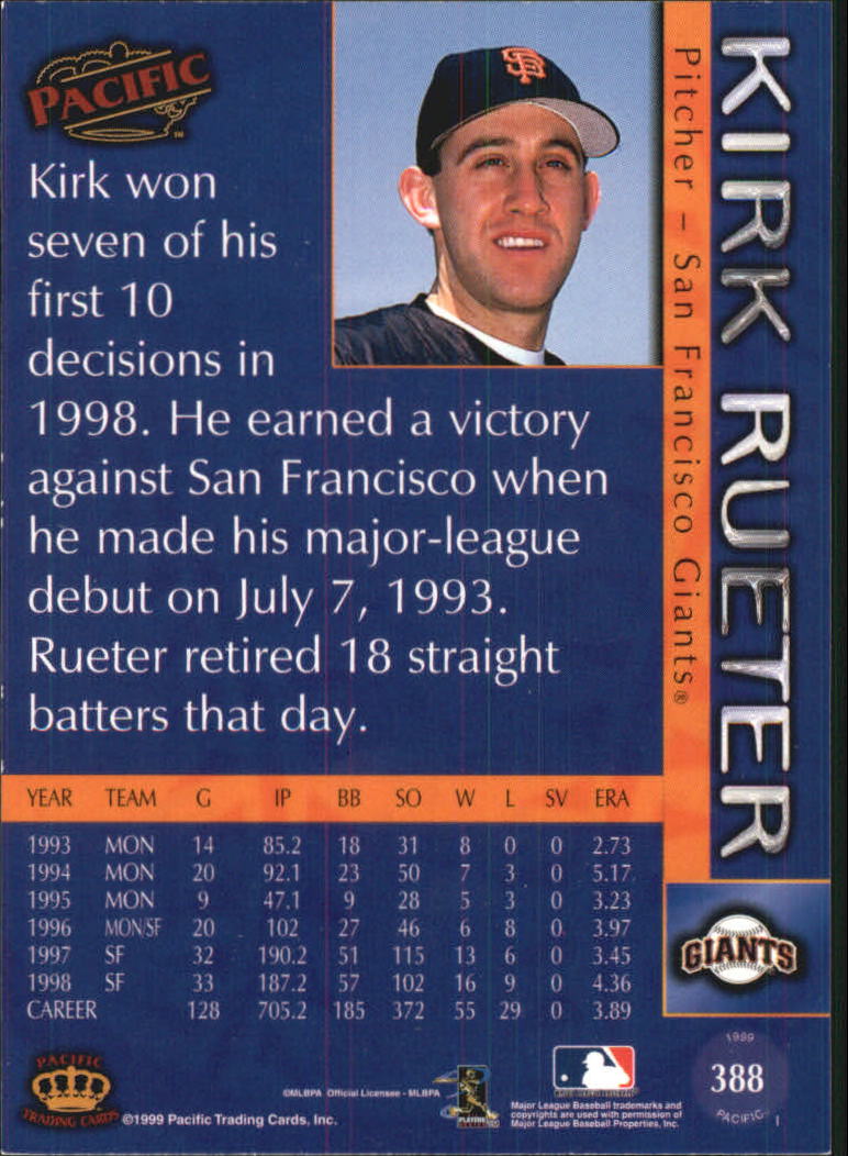 1999 Pacific #388 Kirk Rueter back image
