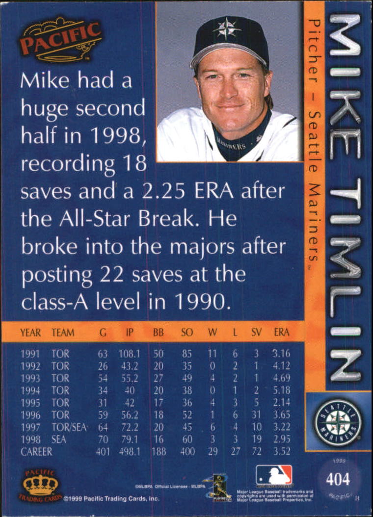 1999 Pacific #404 Mike Timlin back image