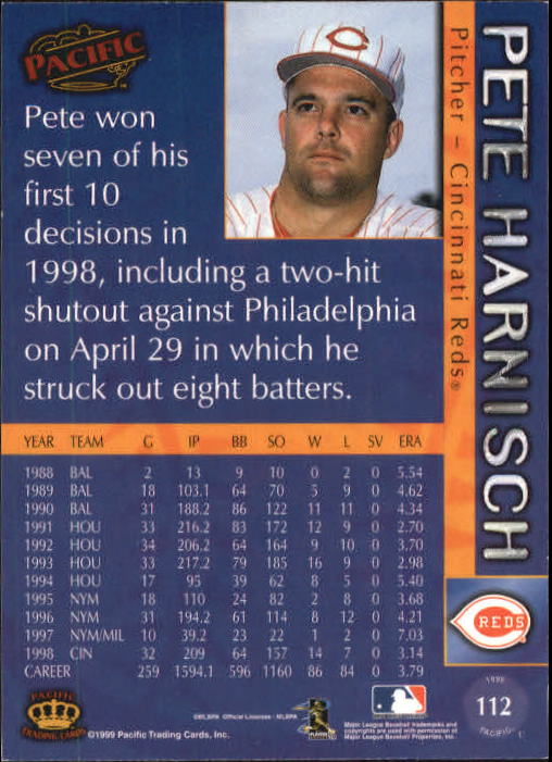 1999 Pacific Red #112 Pete Harnisch back image