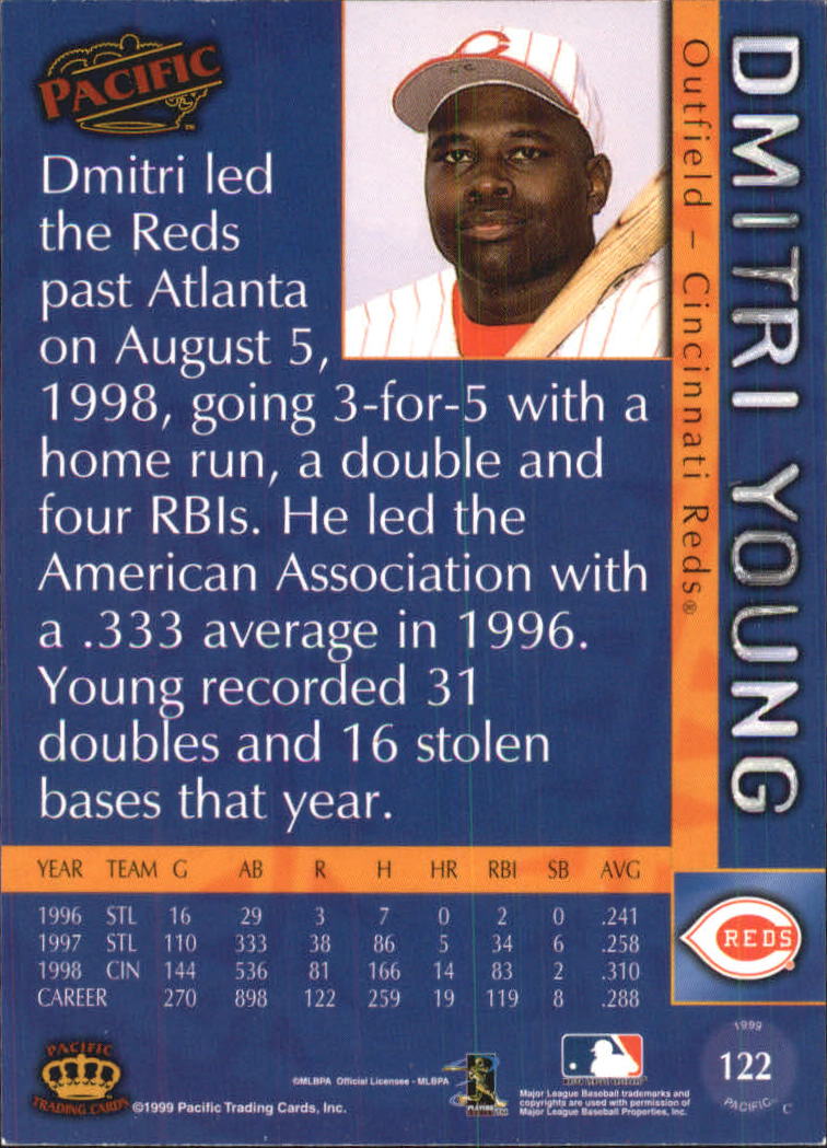1999 Pacific Red #122 Dmitri Young back image