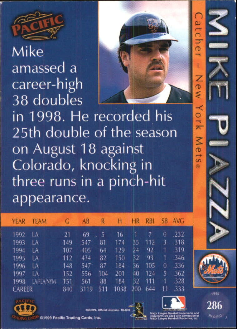 1999 Pacific Red #286 Mike Piazza back image