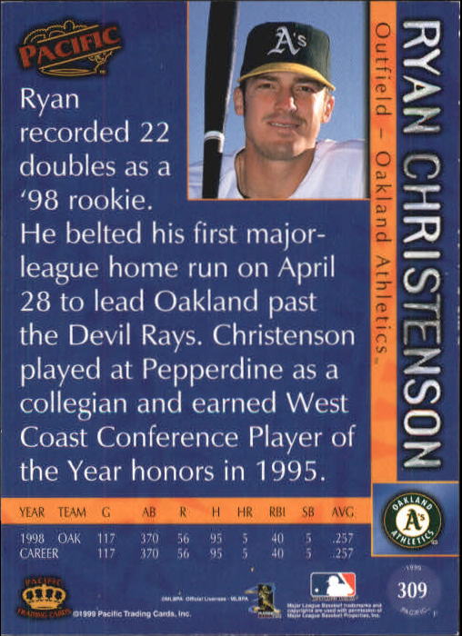 1999 Pacific Red #309 Ryan Christenson back image