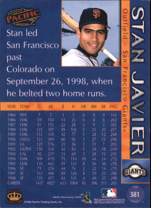 1999 Pacific Red #381 Stan Javier back image