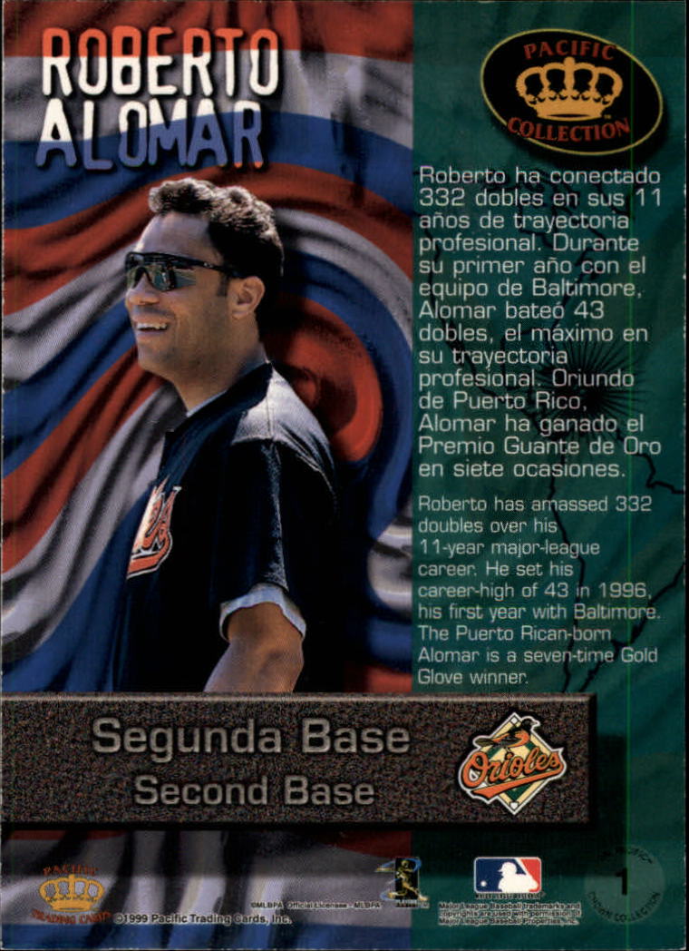 1999 Pacific Crown Collection Latinos of the Major Leagues #1 Roberto Alomar back image