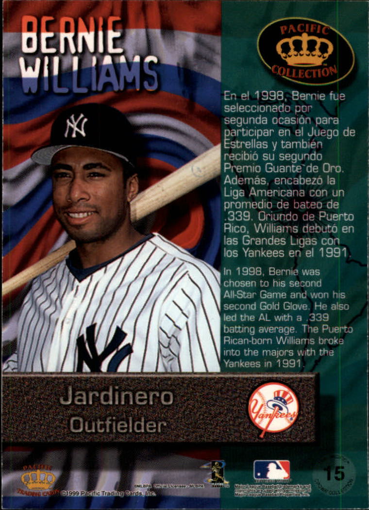 1999 Pacific Crown Collection Latinos of the Major Leagues #15 Bernie Williams back image