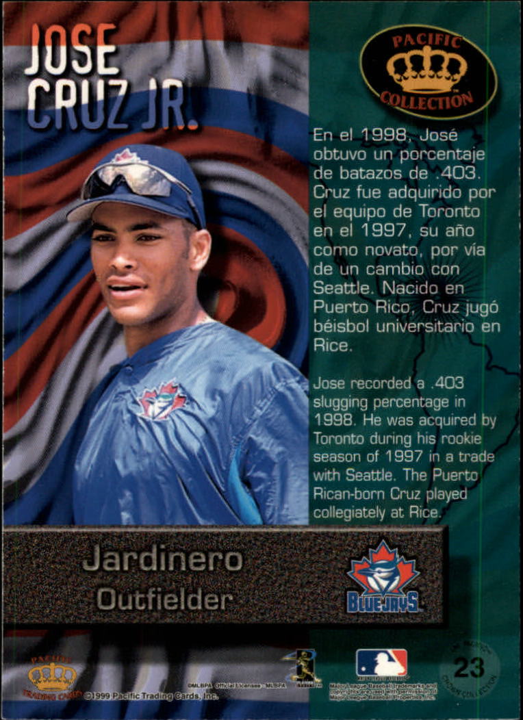 1999 Pacific Crown Collection Latinos of the Major Leagues #23 Jose Cruz Jr. back image