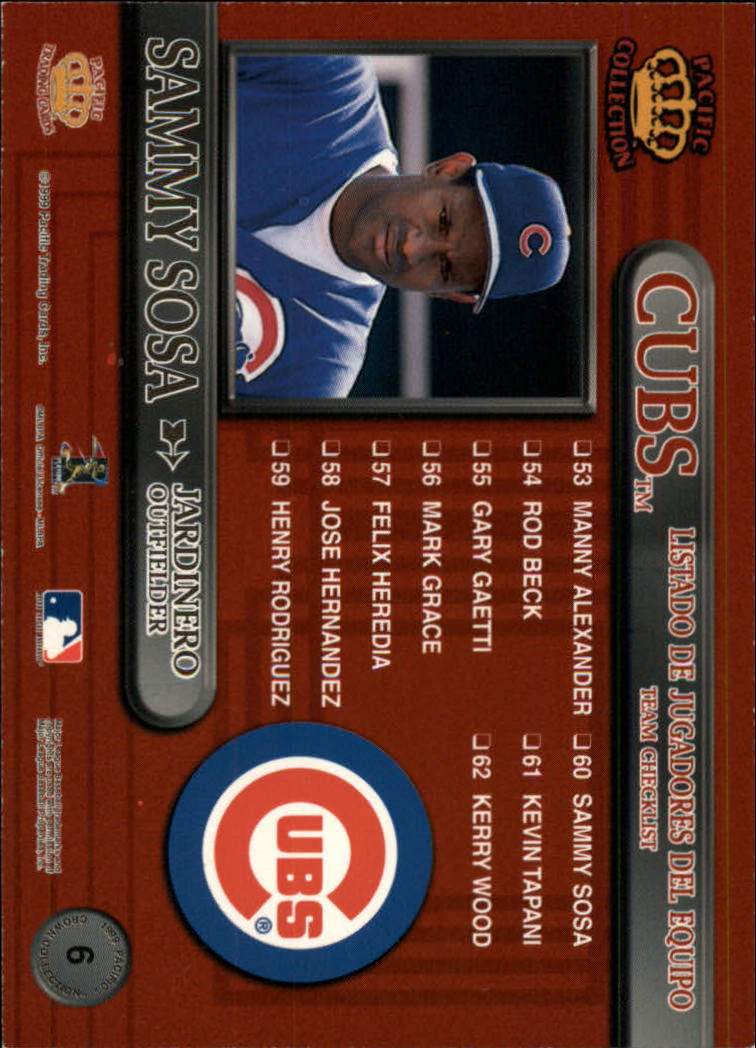 1999 Pacific Crown Collection Team Checklists #6 Sammy Sosa back image