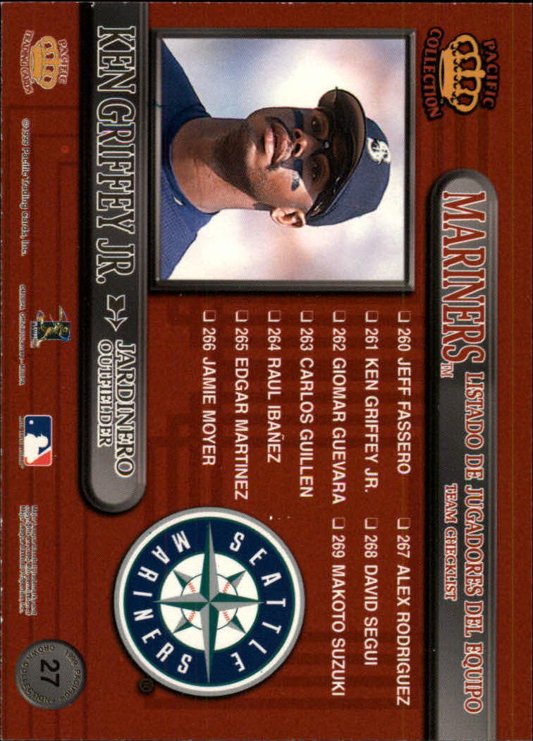 1999 Pacific Crown Collection Team Checklists #27 Ken Griffey Jr. back image