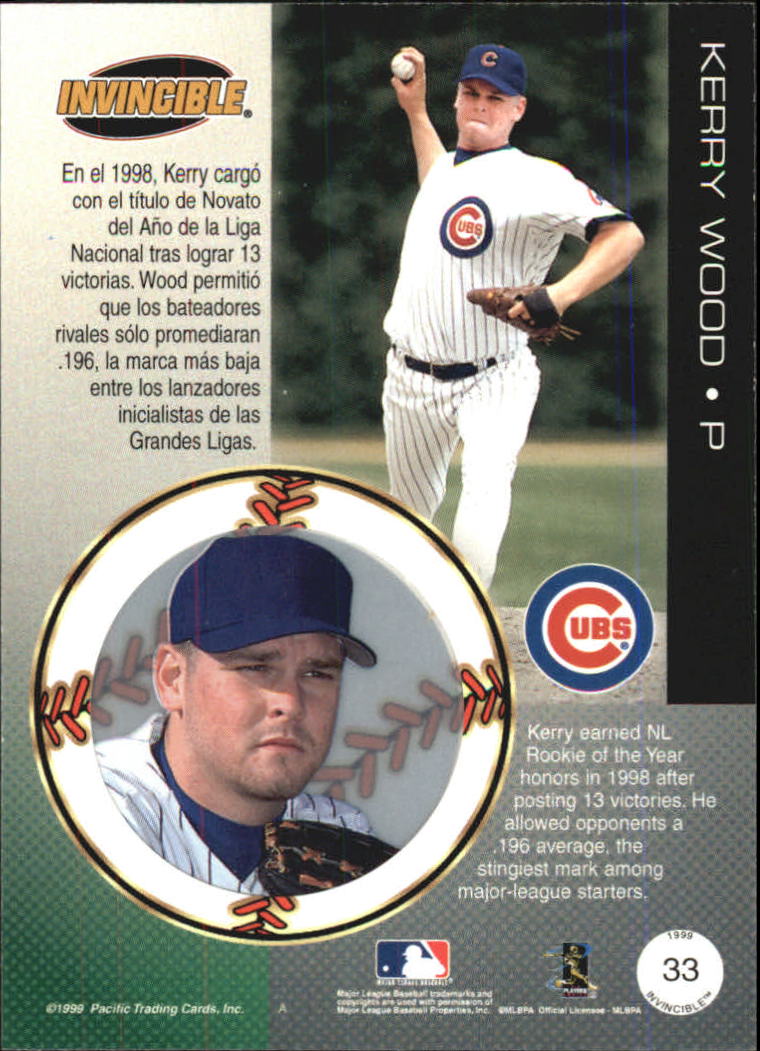 1999 Pacific Invincible #33 Kerry Wood back image