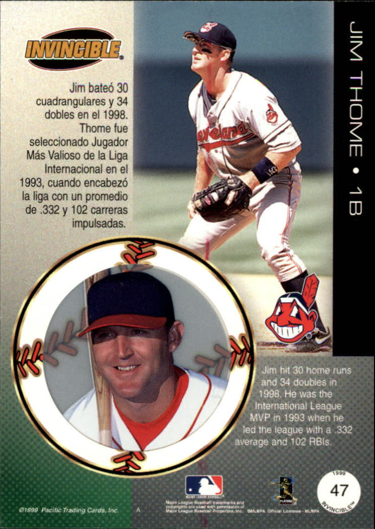 1999 Pacific Invincible Opening Day #47 Jim Thome back image