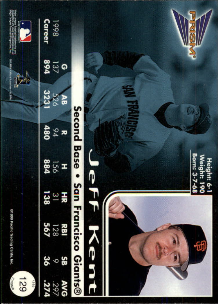 1999 Pacific Prism Holographic Gold #129 Jeff Kent back image