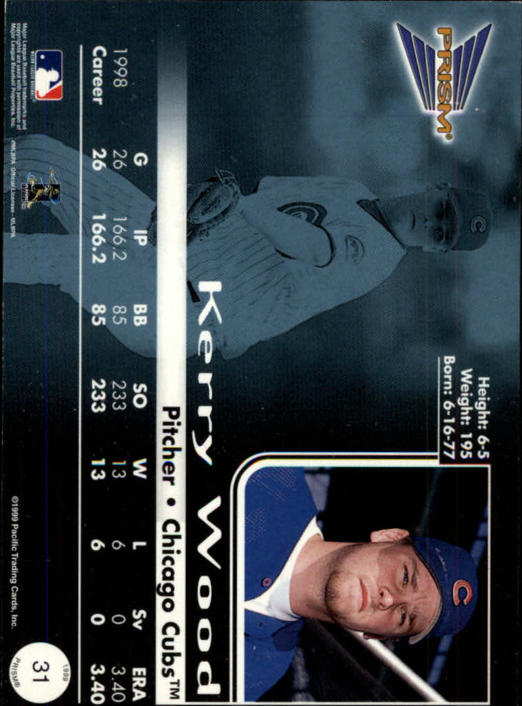 1999 Pacific Prism Holographic Purple #31 Kerry Wood back image