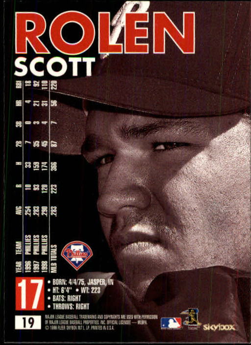 1999 SkyBox Premium #19 Scott Rolen back image
