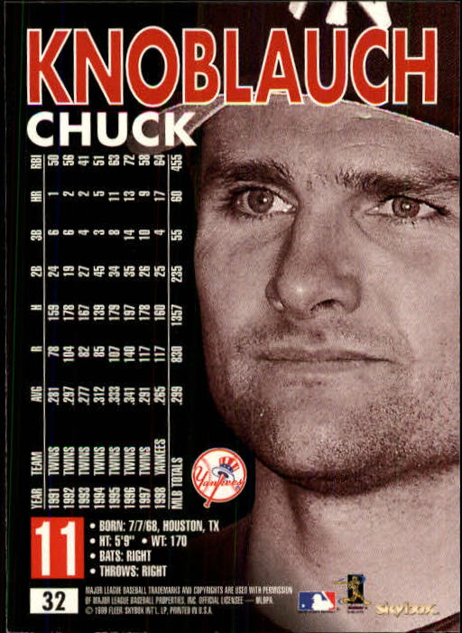 1999 SkyBox Premium #32 Chuck Knoblauch back image