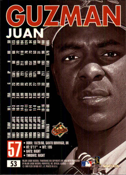 1999 SkyBox Premium #53 Juan Guzman back image
