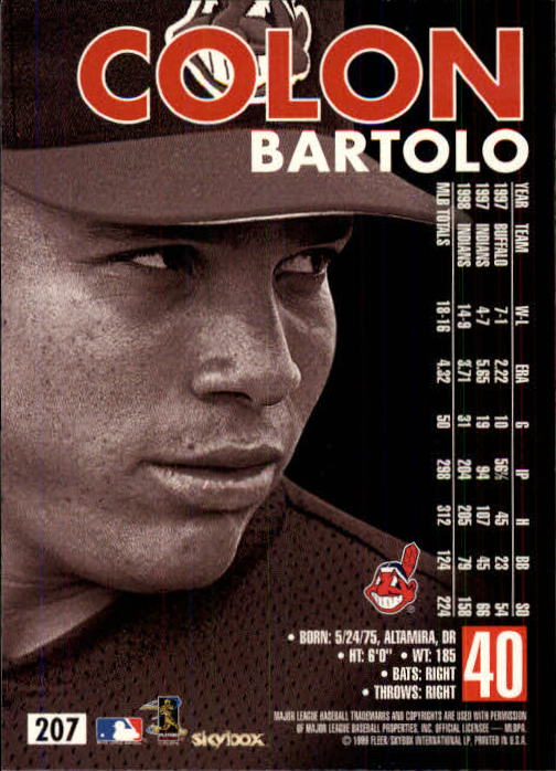 1999 SkyBox Premium #207 Bartolo Colon back image