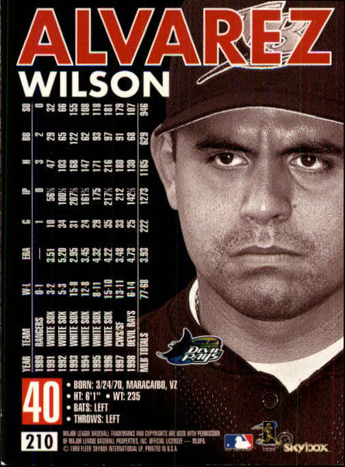 1999 SkyBox Premium #210 Wilson Alvarez back image