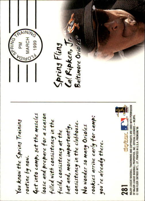 1999 SkyBox Premium #281 Cal Ripken SF back image