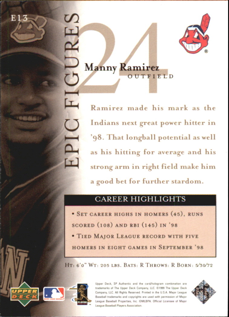 1999 SP Authentic Epic Figures #E13 Manny Ramirez back image
