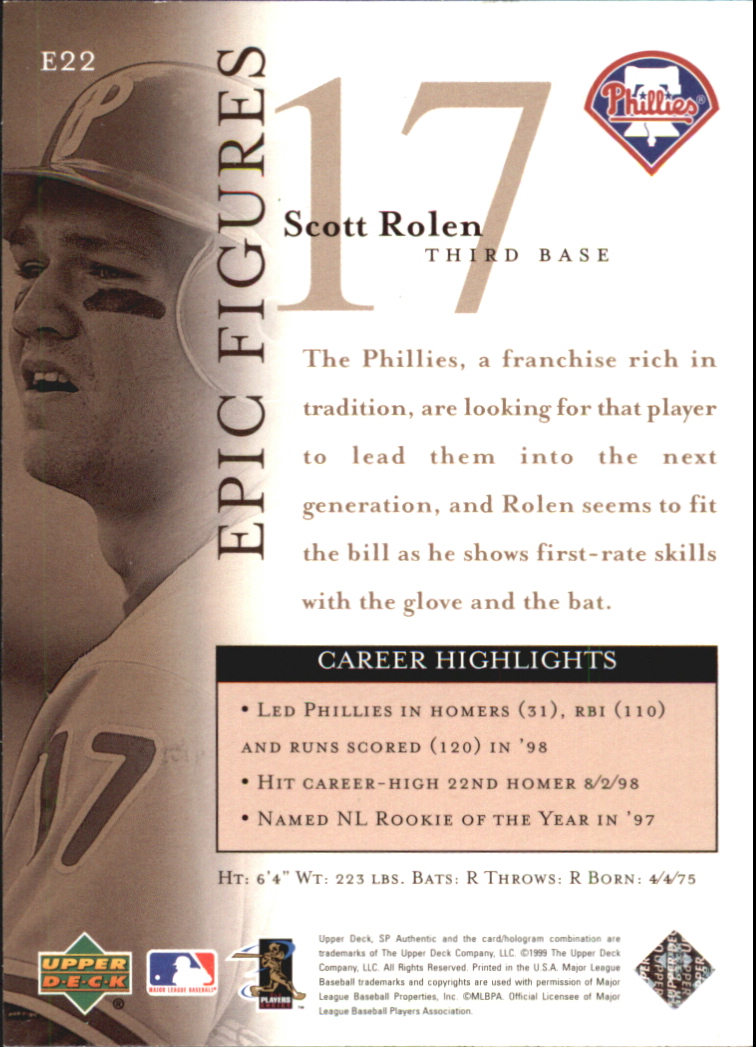 1999 SP Authentic Epic Figures #E22 Scott Rolen back image