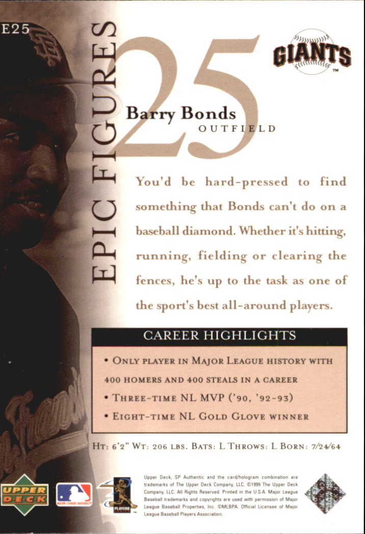1999 SP Authentic Epic Figures #E25 Barry Bonds
