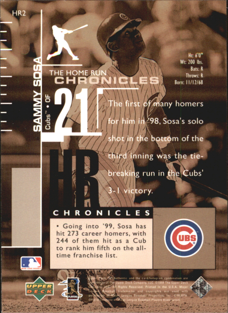 1999 SP Authentic Home Run Chronicles #HR2 Sammy Sosa back image