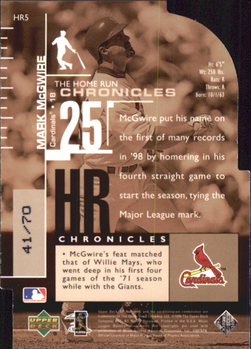 1999 SP Authentic Home Run Chronicles #HR5 Mark McGwire back image