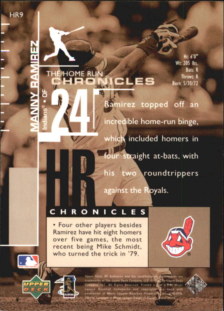 1999 SP Authentic Home Run Chronicles #HR9 Manny Ramirez back image