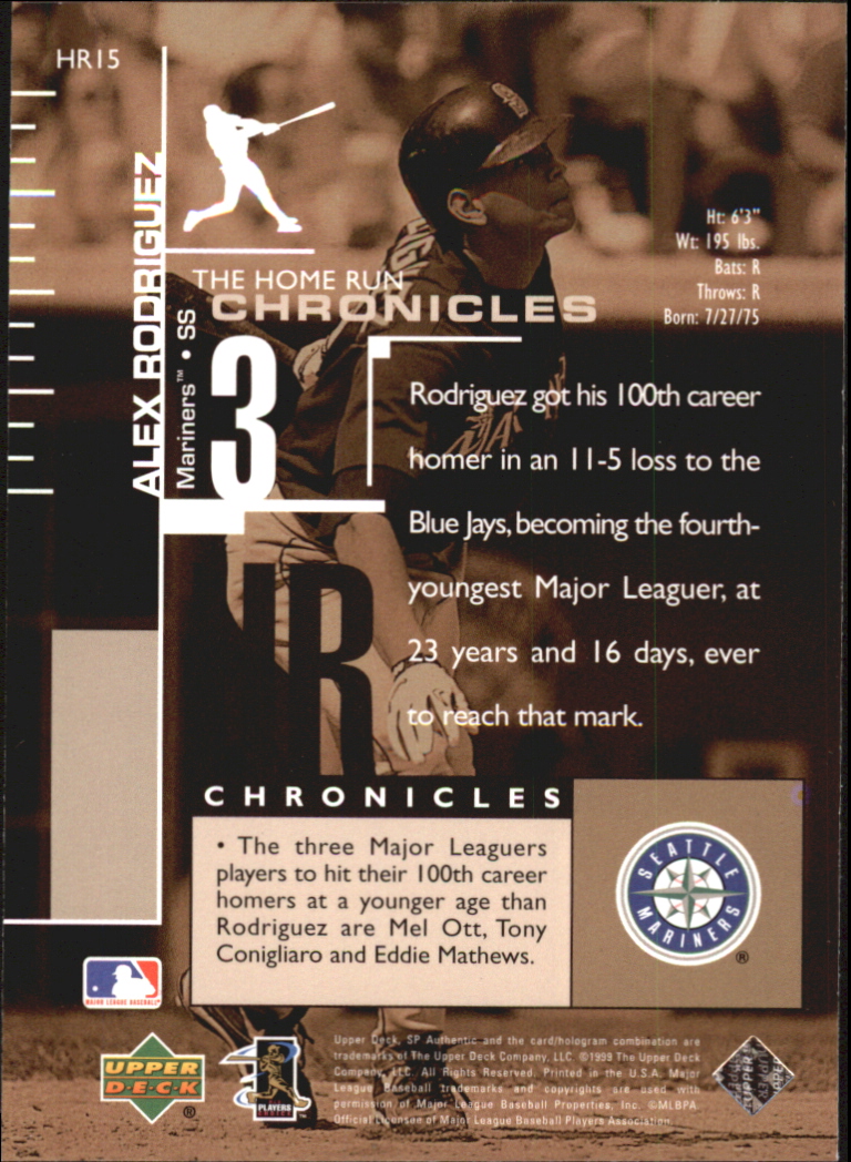 1999 SP Authentic Home Run Chronicles #HR15 Alex Rodriguez back image