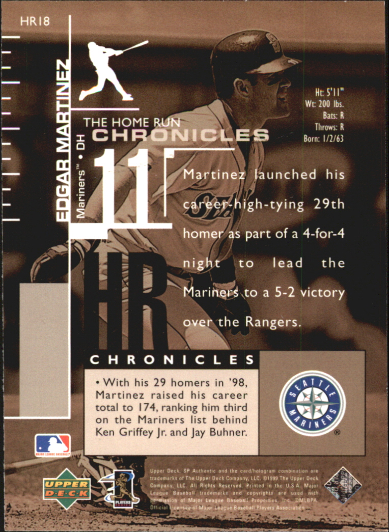 1999 SP Authentic Home Run Chronicles #HR18 Edgar Martinez back image