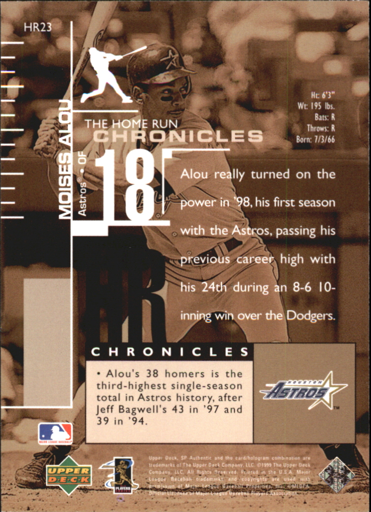 1999 SP Authentic Home Run Chronicles #HR23 Moises Alou back image