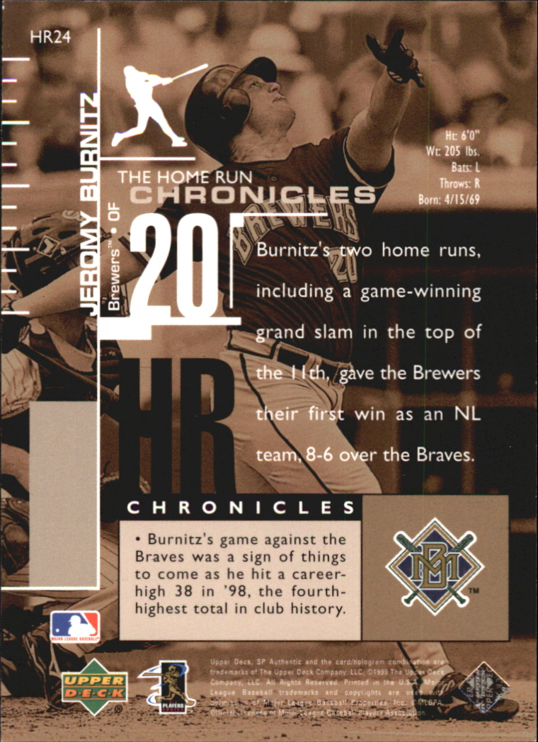 1999 SP Authentic Home Run Chronicles #HR24 Jeromy Burnitz back image