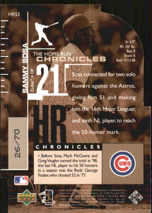 1999 SP Authentic Home Run Chronicles #HR53 Sammy Sosa back image