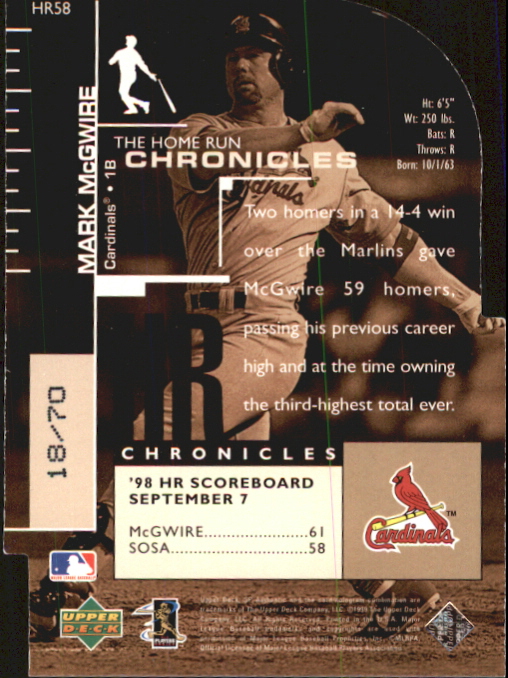 1999 SP Authentic Home Run Chronicles #HR58 Mark McGwire back image