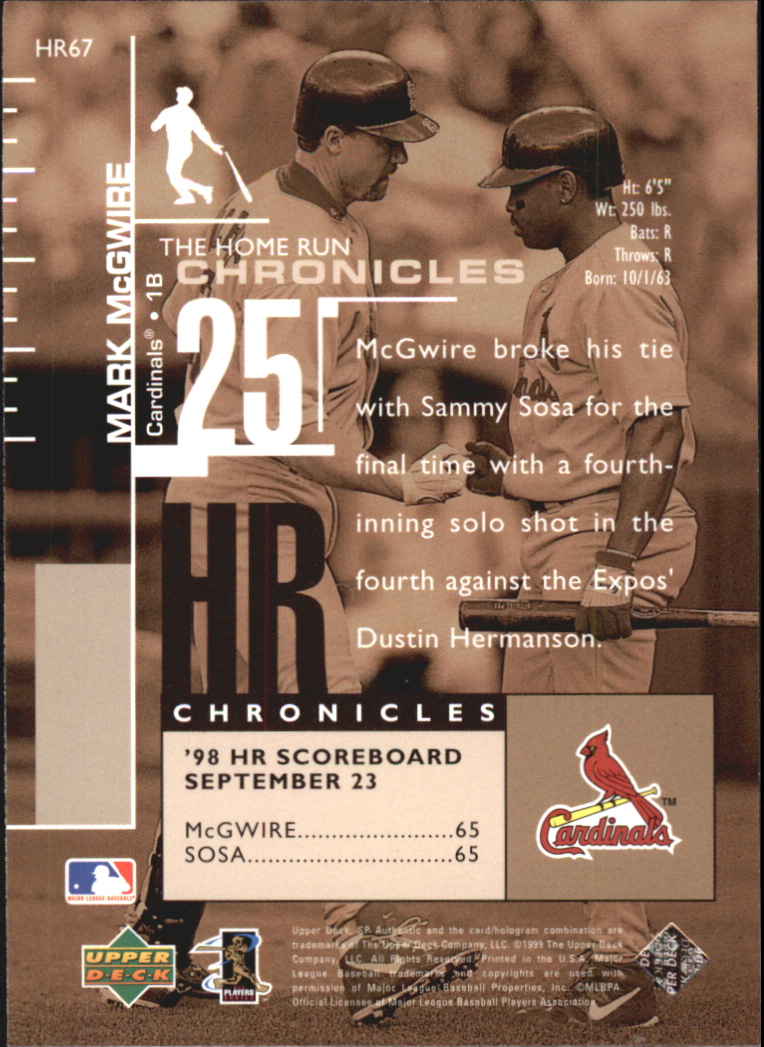 1999 SP Authentic Home Run Chronicles #HR67 Mark McGwire back image