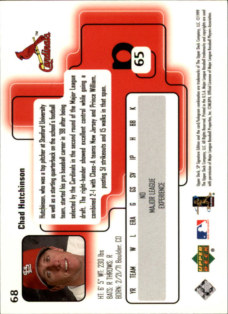 1999 SP Signature #68 Chad Hutchinson RC back image