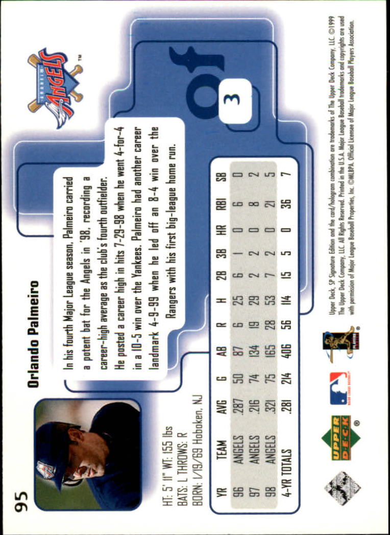 1999 SP Signature #95 Orlando Palmeiro back image